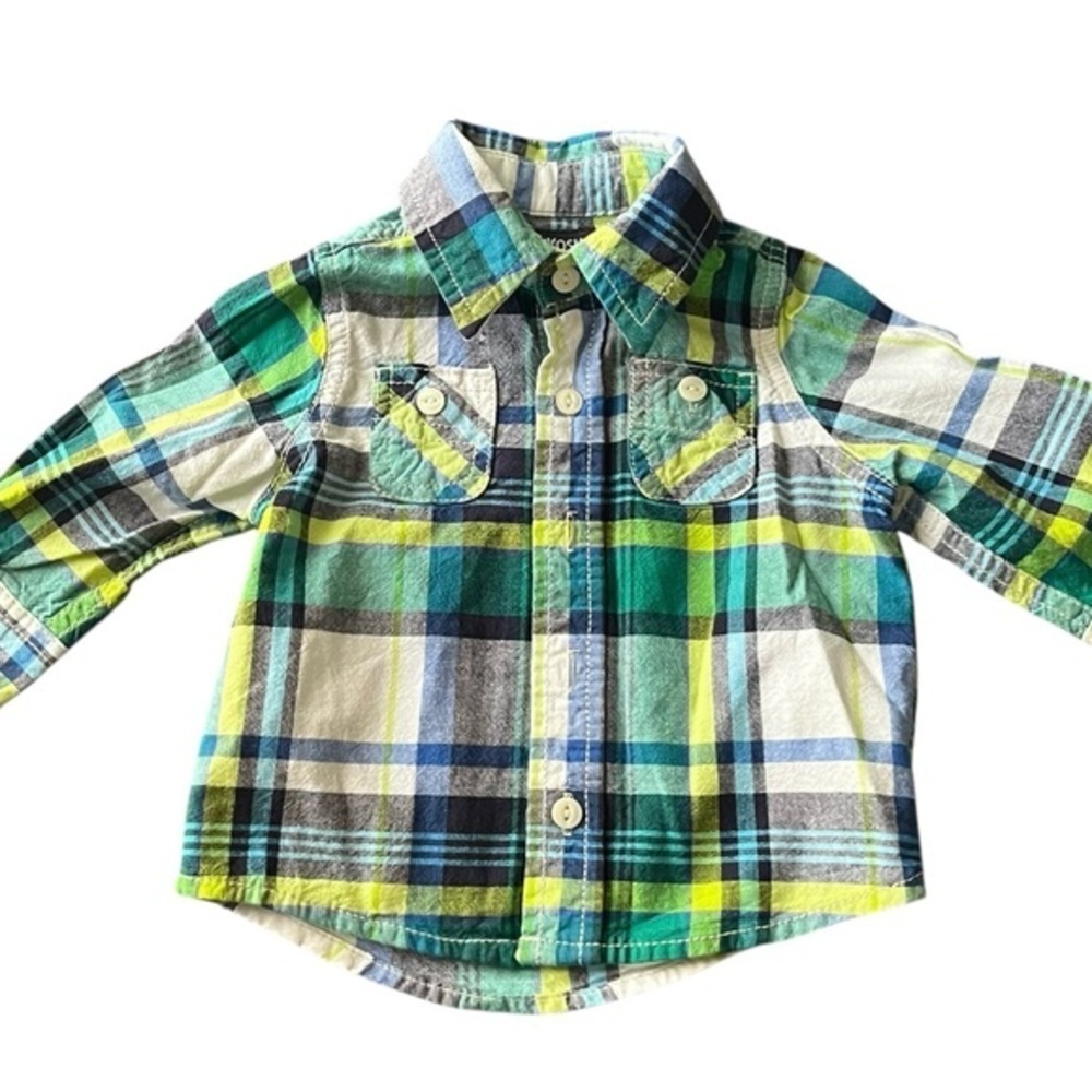 OshKosh plaid cotton multicolor button up shirt Boys 9 Mo pockets long sleeves